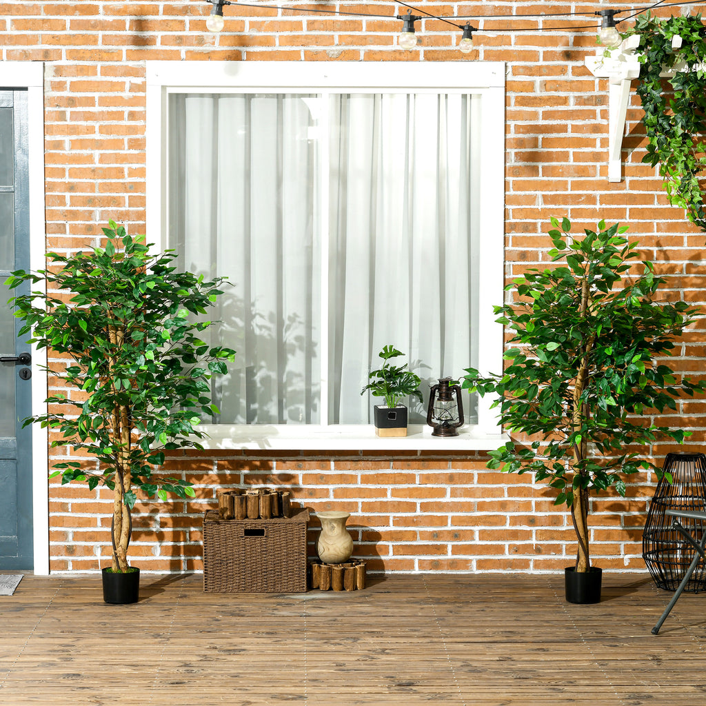 Lot de 2 plantes artificielles ficus hauteur 1,50 m tronc branches liane lichen feuilles grand réalisme pot inclus vert-5