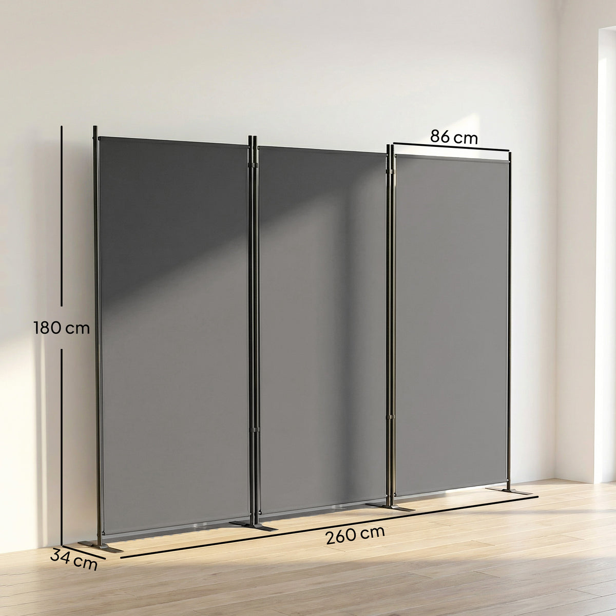 Paravent de Jardin Brise-Vue Extérieur 3 Volets Occultant Pieds en Métal Stable 260x180cm Gris Foncé-3