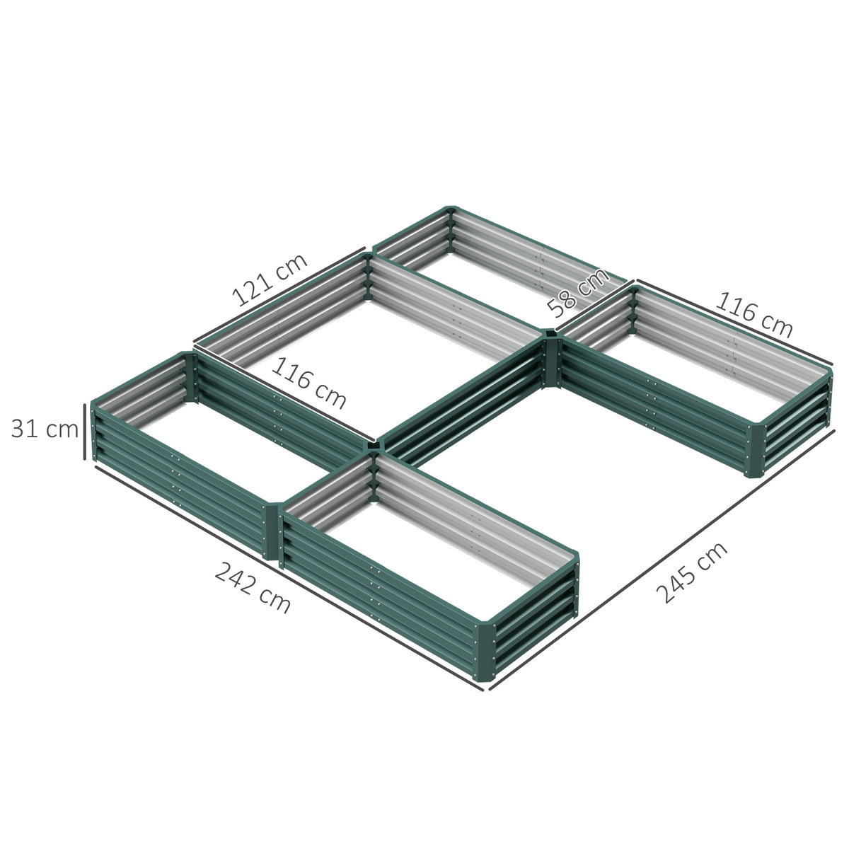 Jardinière carré potager de jardin en acier modulable ensemble de 5 jardinières pour légumes, plantes, fleurs, vert-2