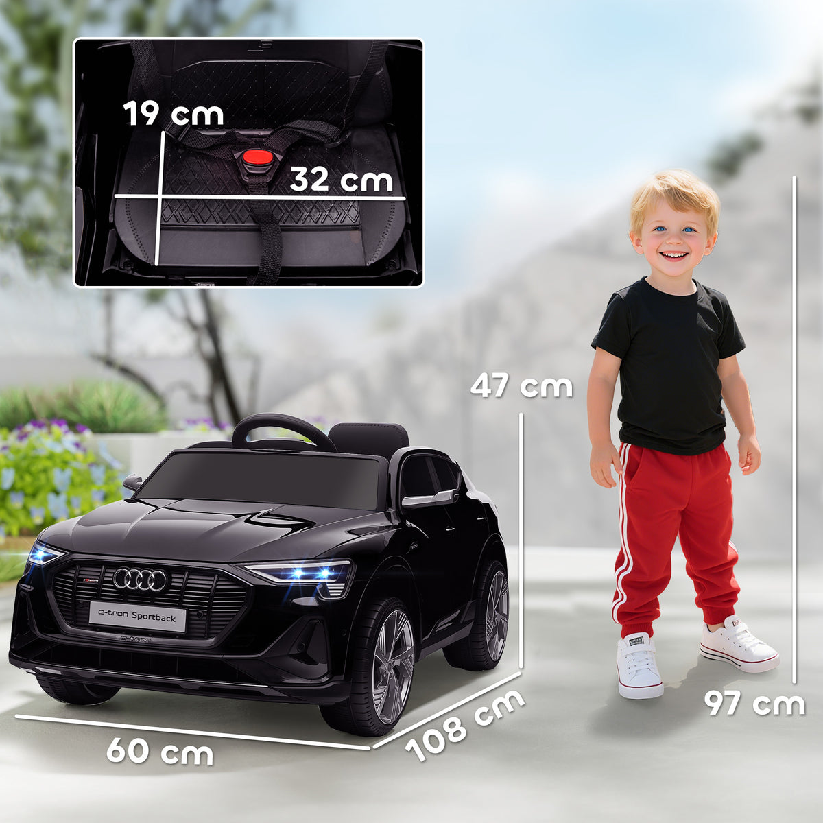Voiture électrique enfants sous Licence Audi e-tron Sportback, véhicule électrique 12V Max. 5 Km/h avec télécommande 2,4G, phares LED, musique, klaxon, port USB, MP3, noir-2
