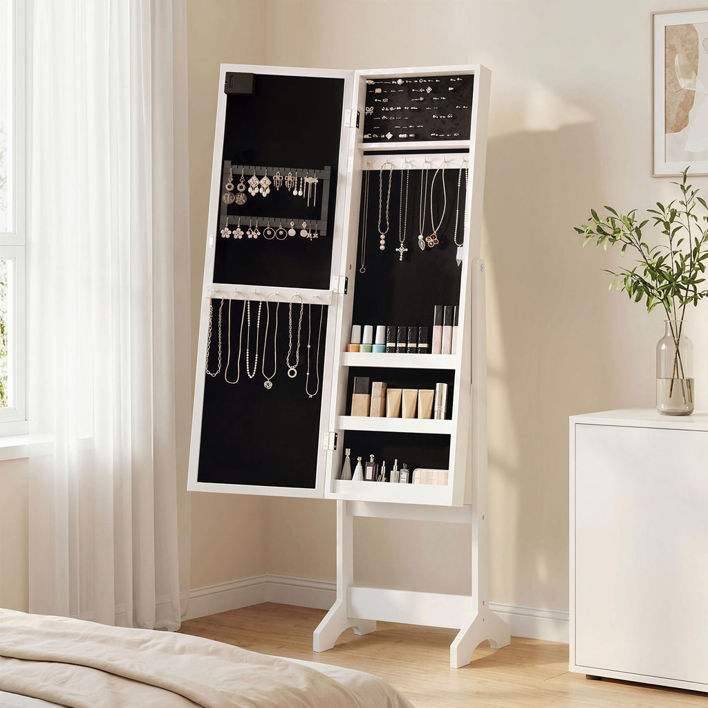 Armoire à bijoux armoire de rangement sur pieds boîte à bijoux avec miroir multi-rangements éclairage LED blanc-1
