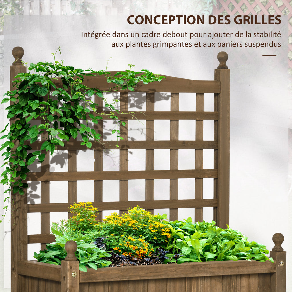 Jardinière avec treillis bac à fleurs jardinière sur pied 64 x 28 x 75 cm inserts d'irrigation bois massif-3