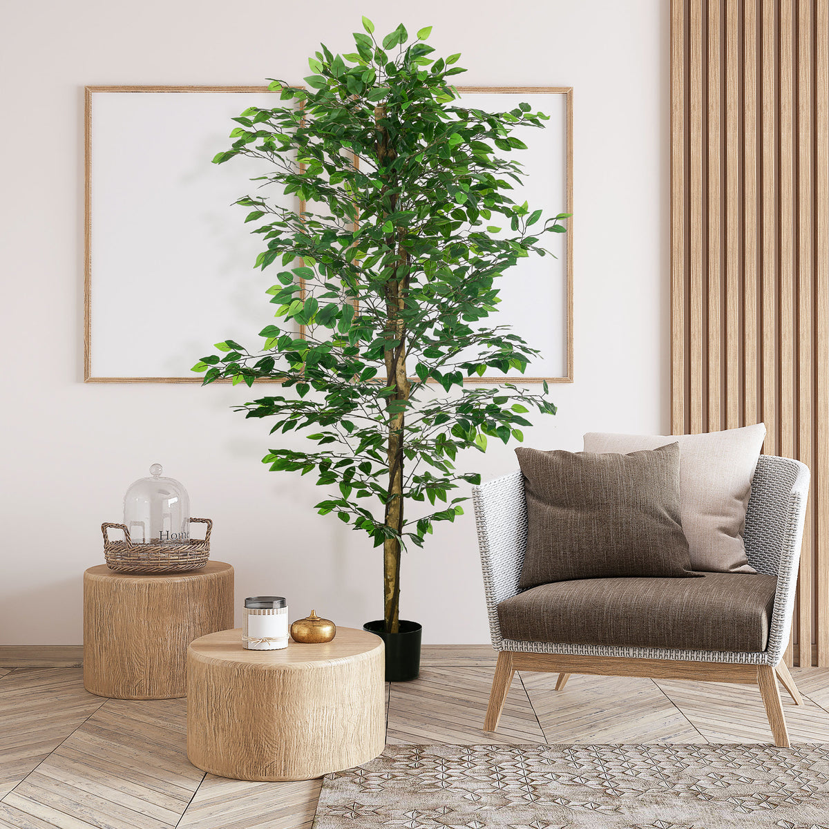 Plante artificielle ficus hauteur 1,80 m tronc branches liane lichen feuilles grand réalisme pot inclus vert-1