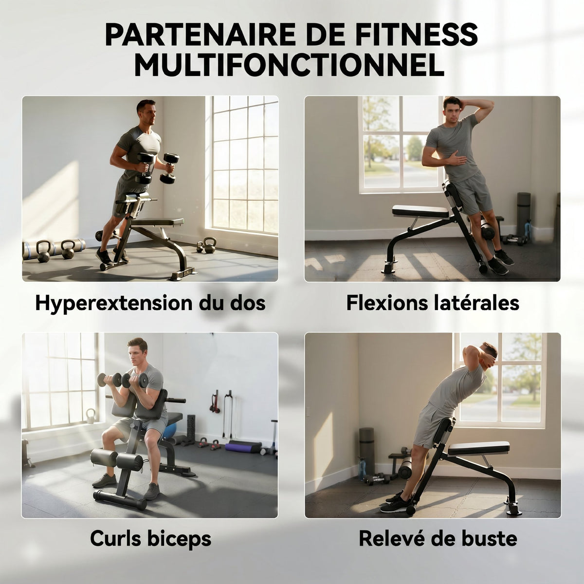Banc de Musculation Pliable avec Hauteur et Inclinaison Réglables pour Entraînement Dos Bras, 96,6x68x69-110cm, Noir-3
