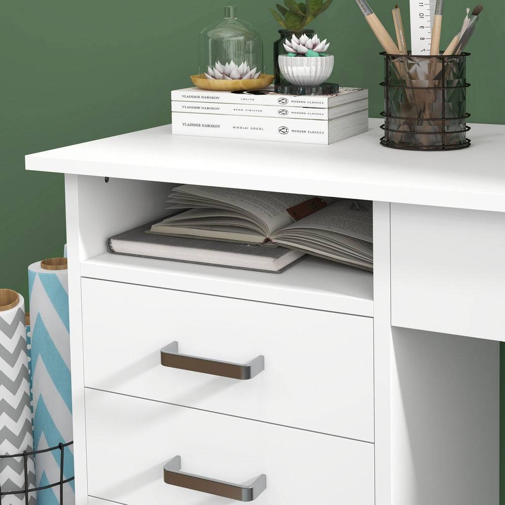Bureau moderne avec 5 tiroirs, grand plateau, 1 compartiment ouvert, tiroir verrouillable, 110 x 50 x 76cm, blanc-8