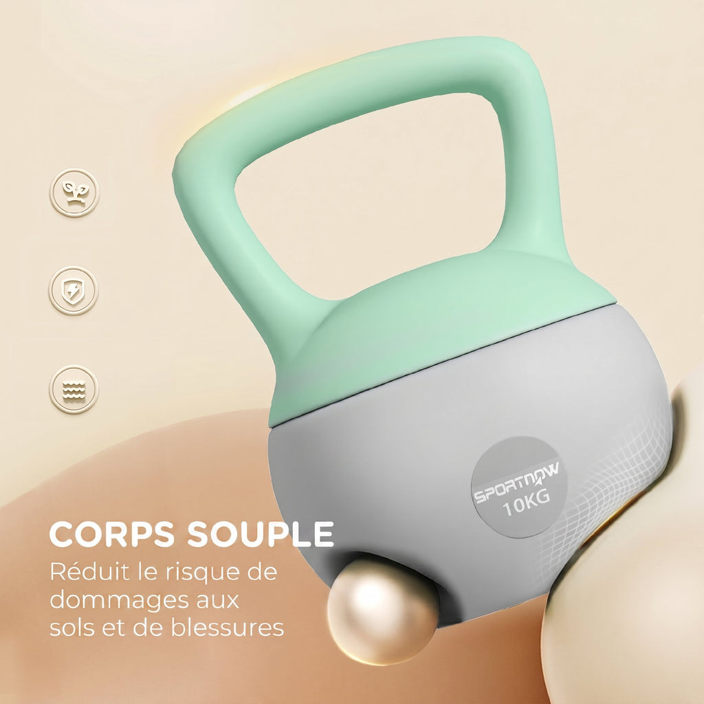 Kettlebell 10kg Haltère avec Poignée Antidérapante pour Fitness Musculation Cardio, Gris et Vert-3