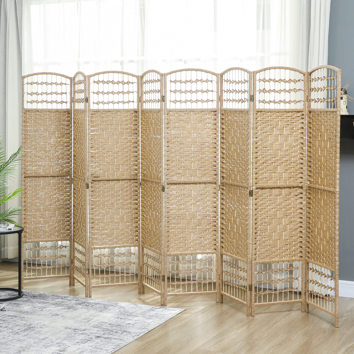 Paravent intérieur en bois séparateur de pièce cloison pliable 8 panneaux 320 x 170 cm bois naturel-1
