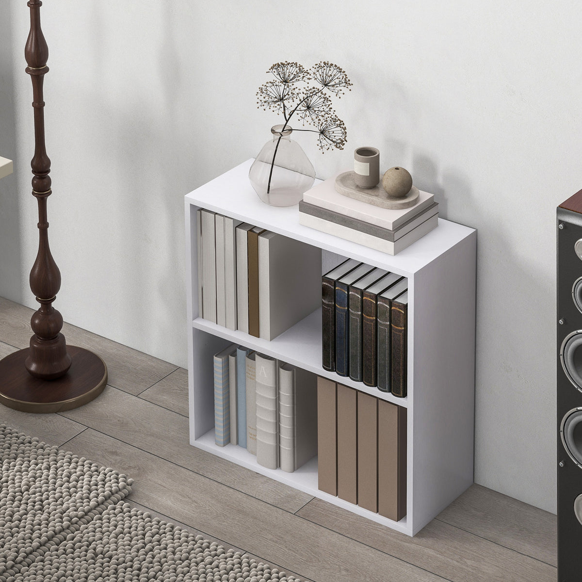 Bibliothèque étagère de rangement avec 2 compartiments et étagère réglable, 60 x 24 x 63 cm, blanc-6