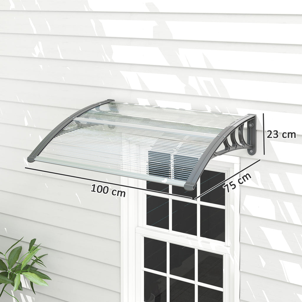 Auvent de Porte d'Entrée, Toit Marquise de Porte Extérieur en Polycarbonate et Aluminium Résistant 100x75cm, Transparent-2