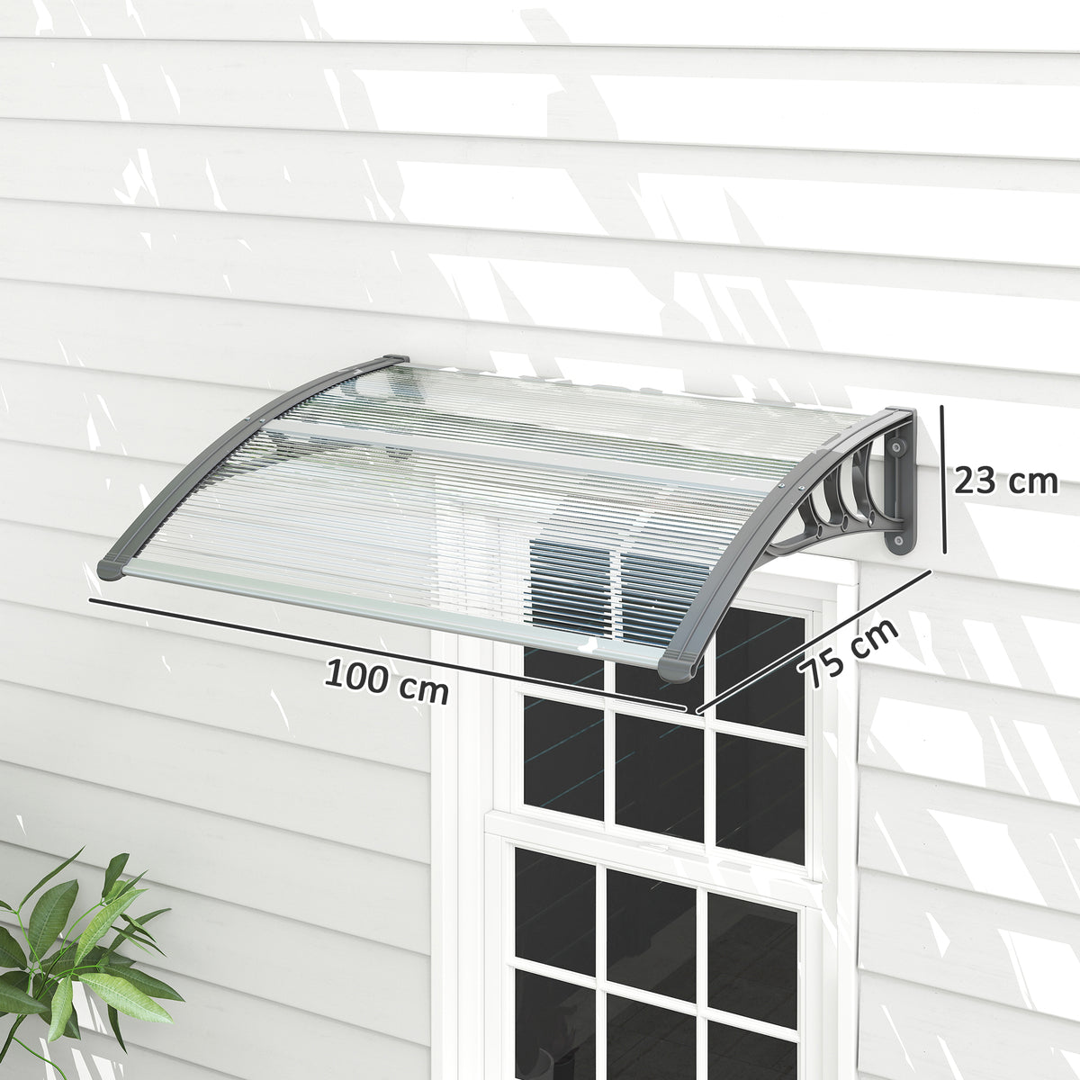 Auvent de Porte d'Entrée, Toit Marquise de Porte Extérieur en Polycarbonate et Aluminium Résistant 100x75cm, Transparent-2