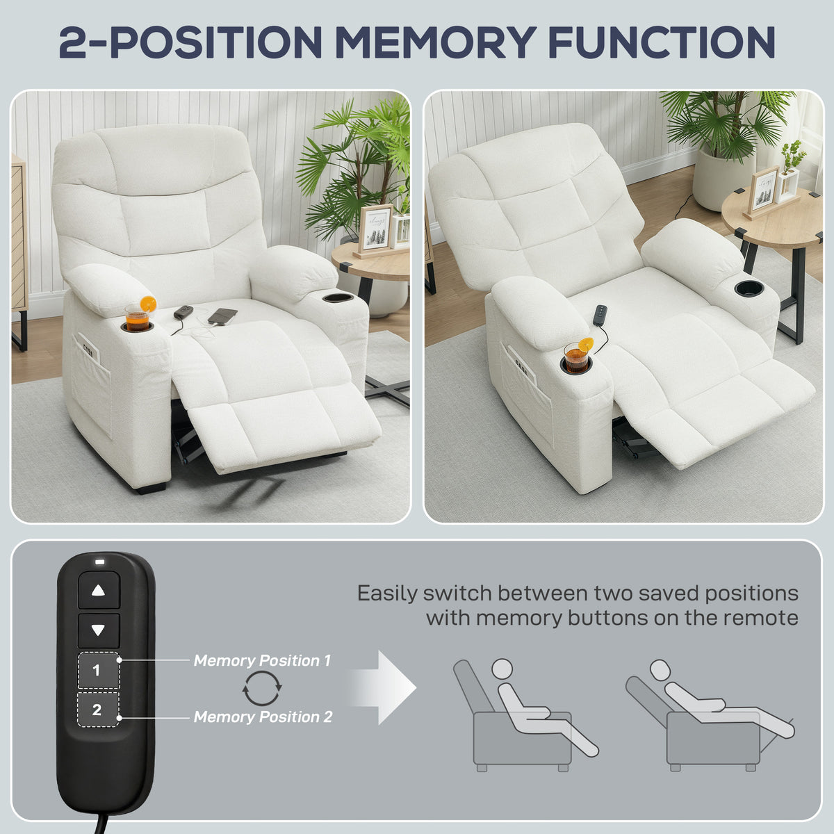 Fauteuil relax électrique, fauteuil inclinable, port USB, repose-pieds, porte-gobelets, 94 x 90 x 105 cm, crème-7