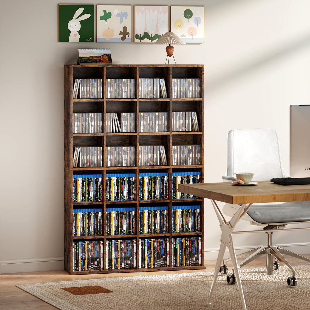 Meuble de Rangement 456 CDs / 336 DVDs, Étagère Multimédia, 24 Compartiments et 16 Étagères Ajustables, Marron-7