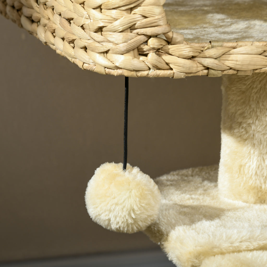 Arbre à chat avec griffoir niche panier d'observation plateformes pompon suspendus 60 x 40 x 98 cm beige-7