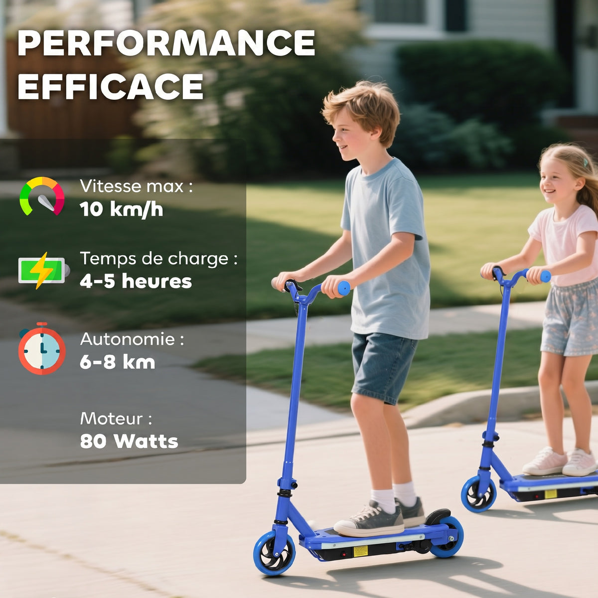 Trottinette électrique pour enfants 6-14 ans, vitesse maximale 10 km/h, lumières LED colorées, frein électrique, bleu-5