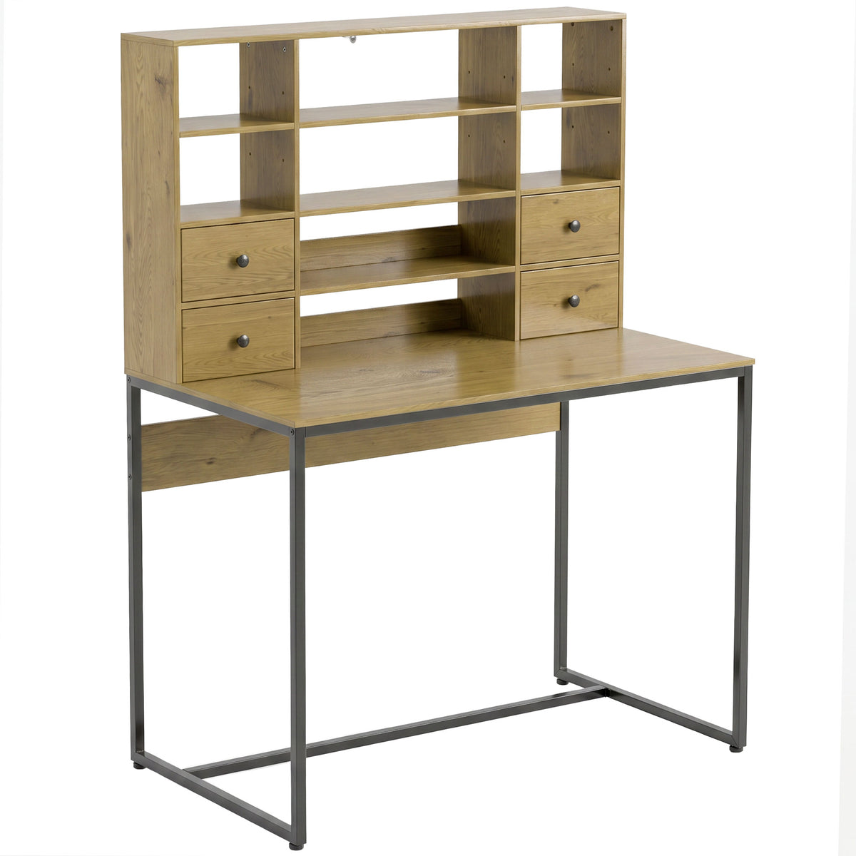 Bureau d'ordinateur avec 4 tiroirs, 105 x 60 cm, bureau avec rangement, étagères ouvertes, 105 x 60 cm, bois naturel-0