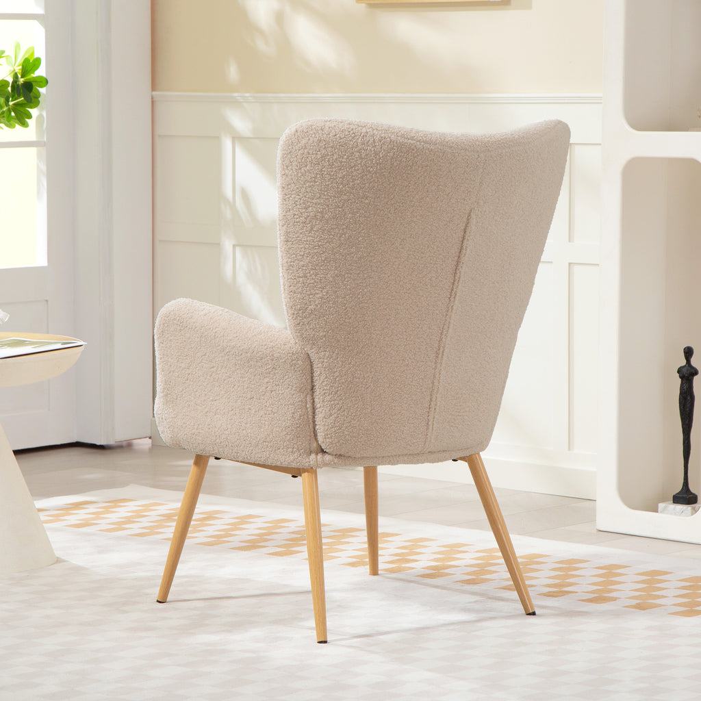 Fauteuil salon, fauteuil d'appoint rembourré en tissu bouclette avec haut dossier et accoudoirs, 71x74x97,5cm, beige-8