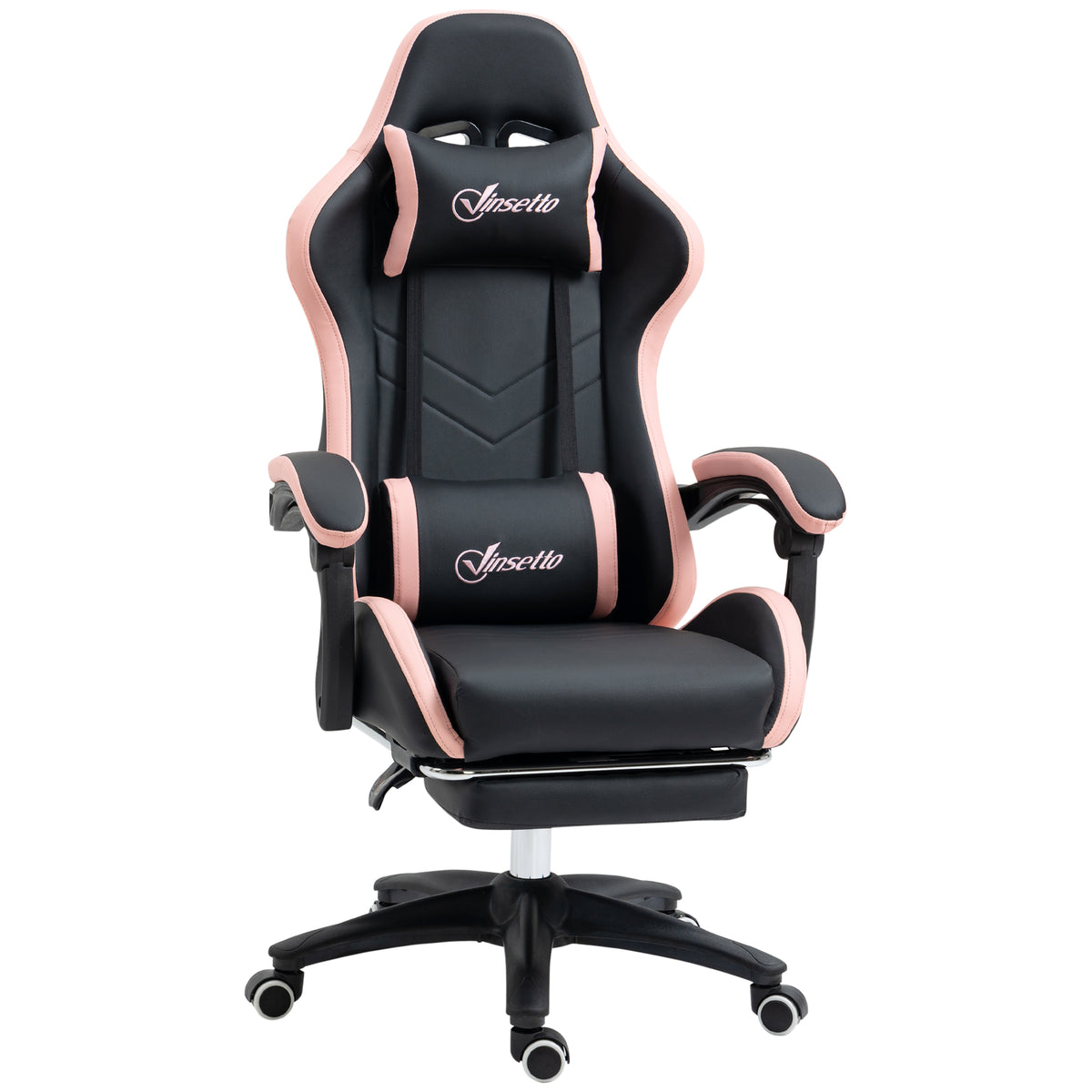 Chaise gaming fauteuil gaming ergonomique avec dossier inclinable à 135° et soutien lombaire, 65 x 65 x 121-129 cm rose-0