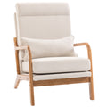 Fauteuil salon, fauteuil d'appoint rembourré en lin avec large assise, support lombaire, haut dossier, 64x86x93cm, crème-0