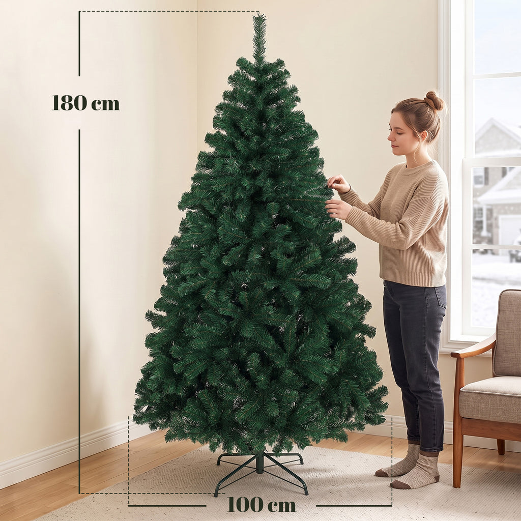 Sapin de Noël Artificiel 180 cm, Arbre de Noël avec 700 Pointes de Branches Articulées, Support Pliable en Acier, Vert-2