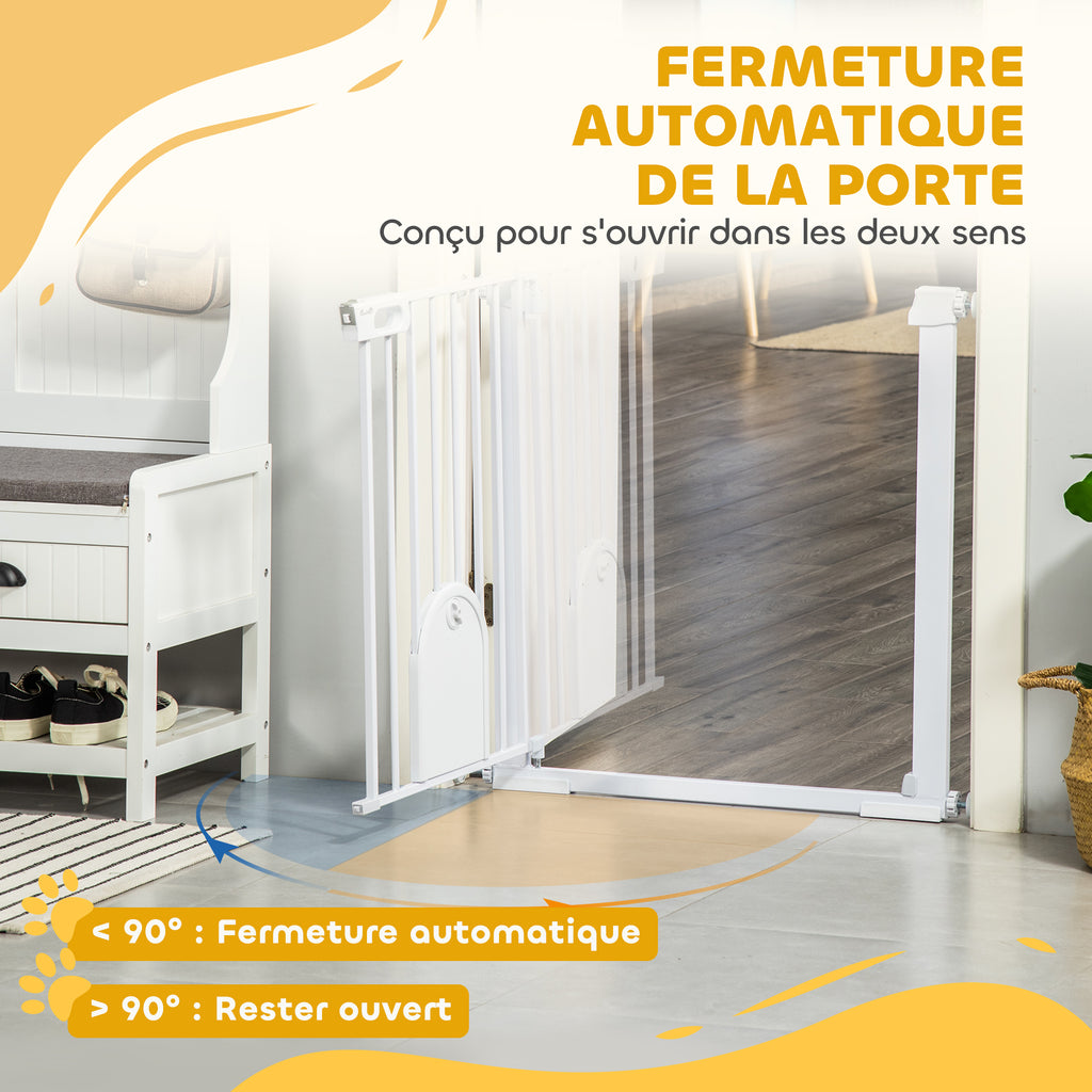 Barrière de sécurité animaux avec porte fermeture automatique système de double verrouillage, acier blanc-4