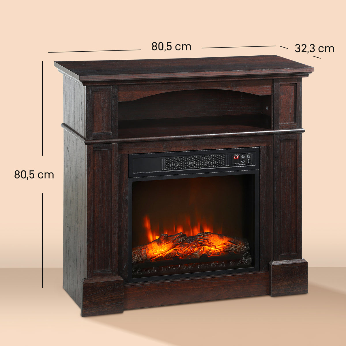 Cheminée électrique effet flammes LED luminosité réglable avec télécommande - 1800 W - 80,5 x 32,3 x 80,5 cm-2