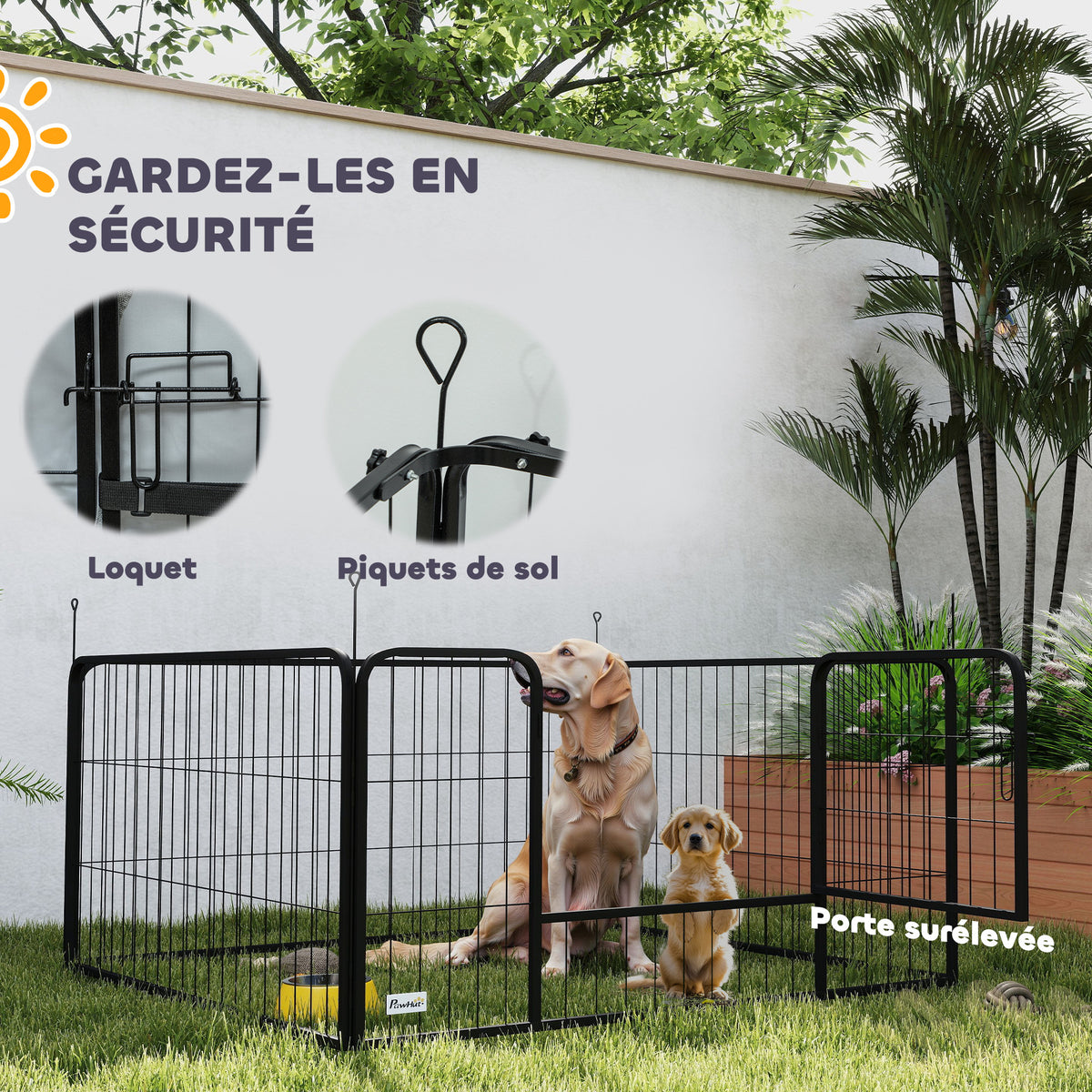 Parc de mise bas pour chien caisse de mise bas pour chiens avec porte tapis de propreté lavable 122 x 122 x 60 cm noir-8