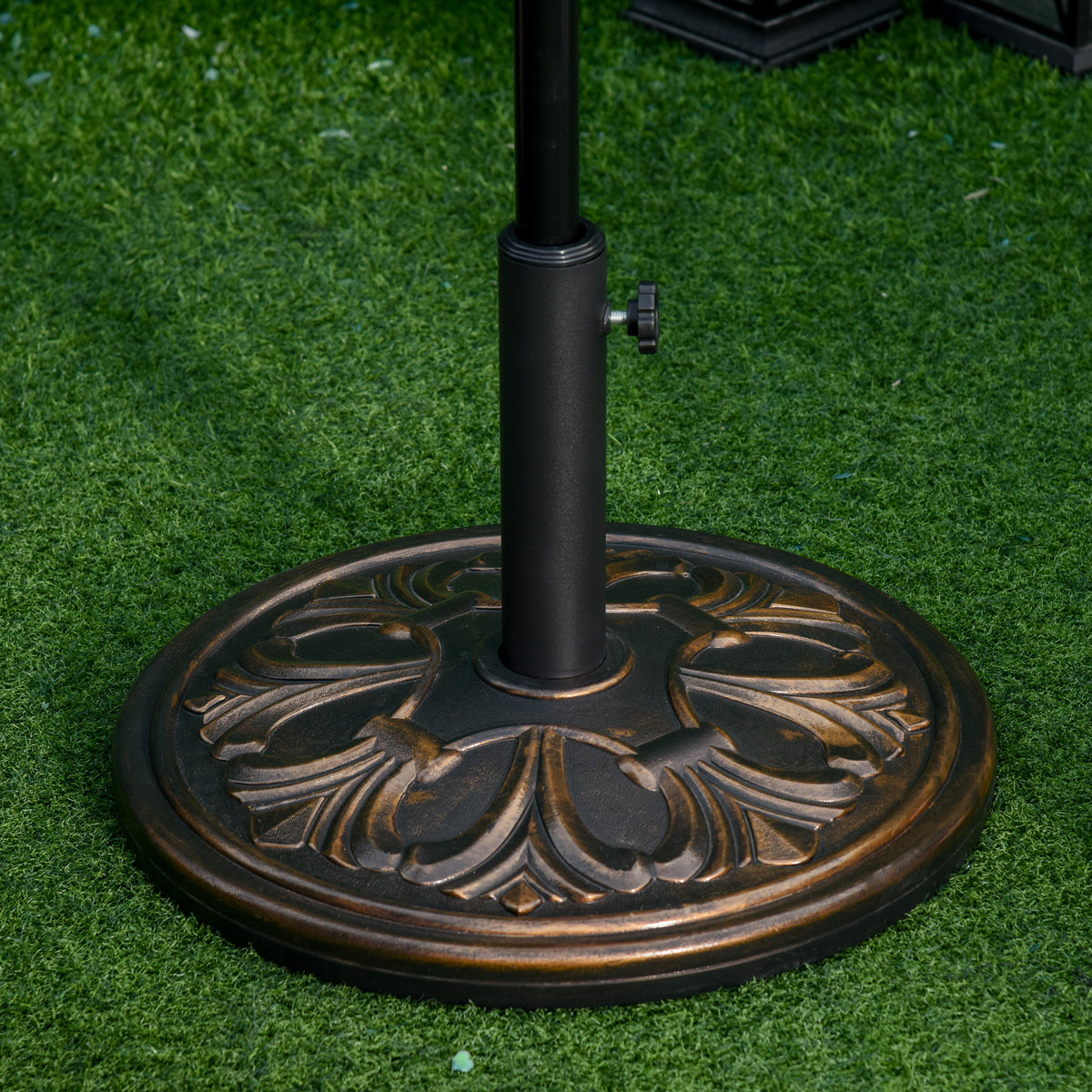 Pied de parasol rond base de lestage Ø 48 x 34H cm ciment HDPE motif fleurs de lys poids net 13 Kg noir doré-3