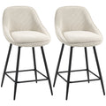 Lot de 2 tabourets de bar en tissu velours côtelé, chaises de bar avec dossier courbé, repose-pieds, 49x52x88cm, crème-0