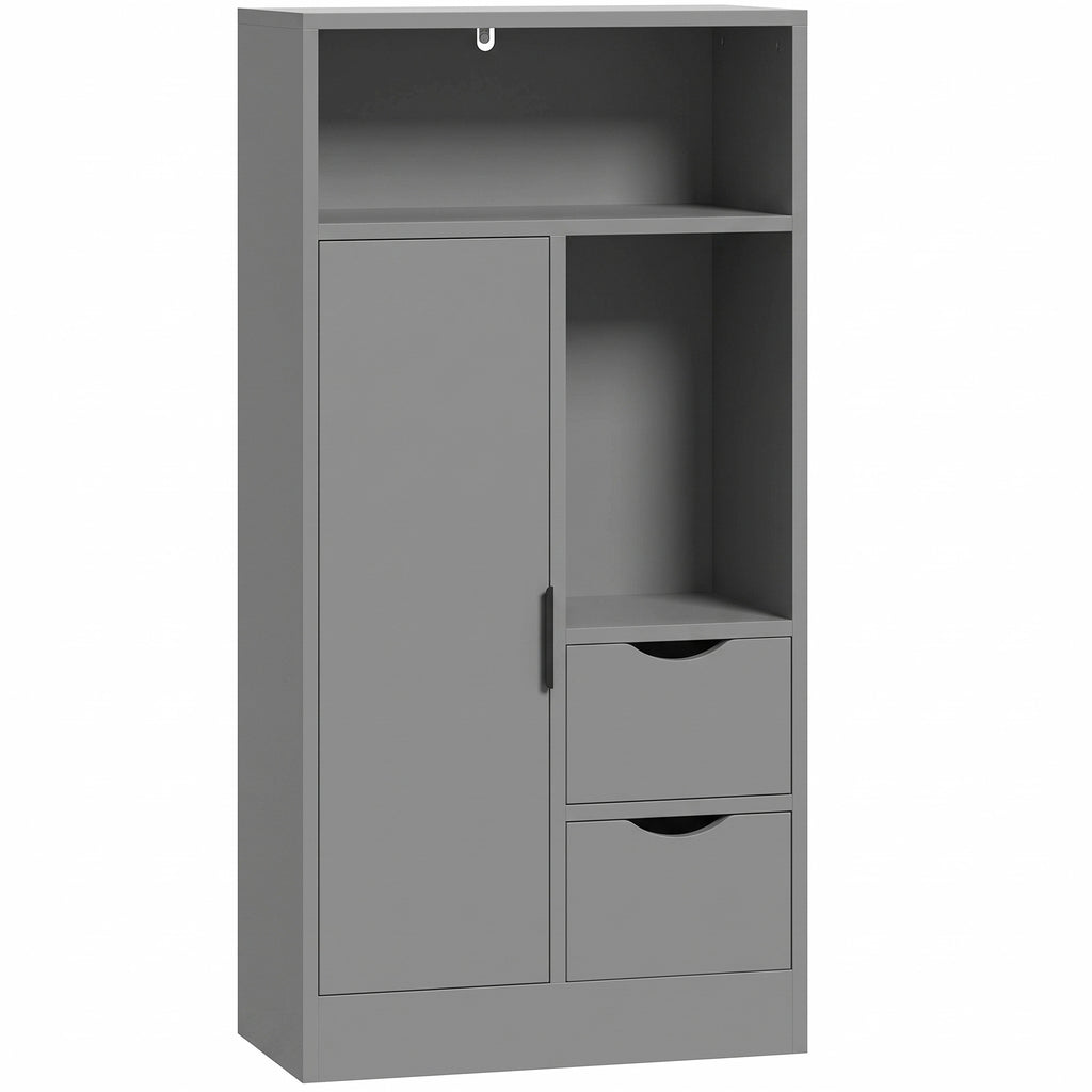 Meuble de salle de bain, meuble de rangement étroit avec 2 tiroirs, compartiments ouverts, 50x25x100cm, gris-0