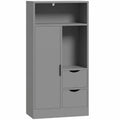 Meuble de salle de bain, meuble de rangement étroit avec 2 tiroirs, compartiments ouverts, 50x25x100cm, gris-0