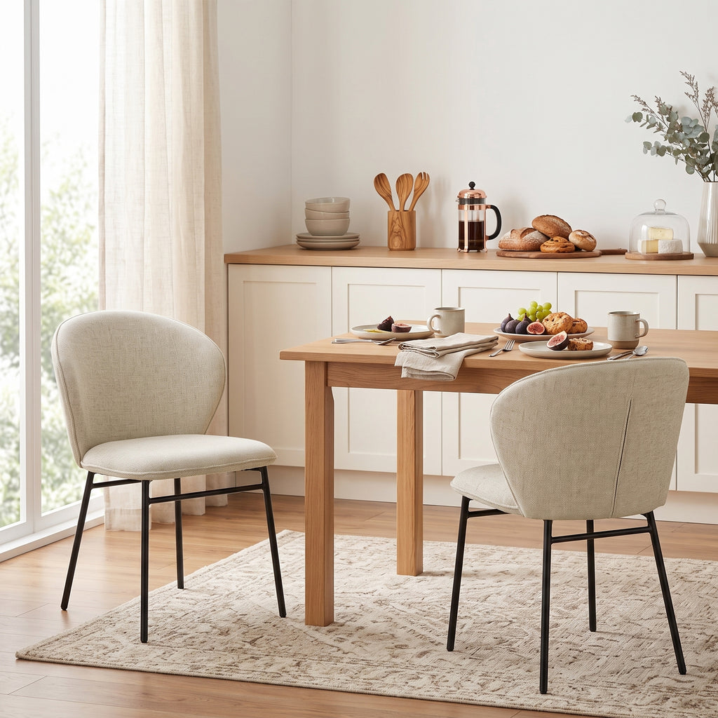 Lot de 2 chaises de salle à manger assise rembourrée en tissu aspect lin pieds en acier stable design moderne crème-1