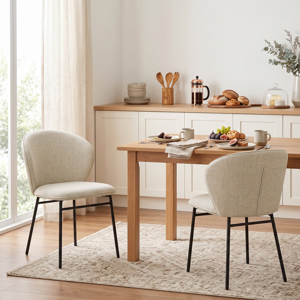 Lot de 2 chaises de salle à manger assise rembourrée en tissu aspect lin pieds en acier stable design moderne crème-1