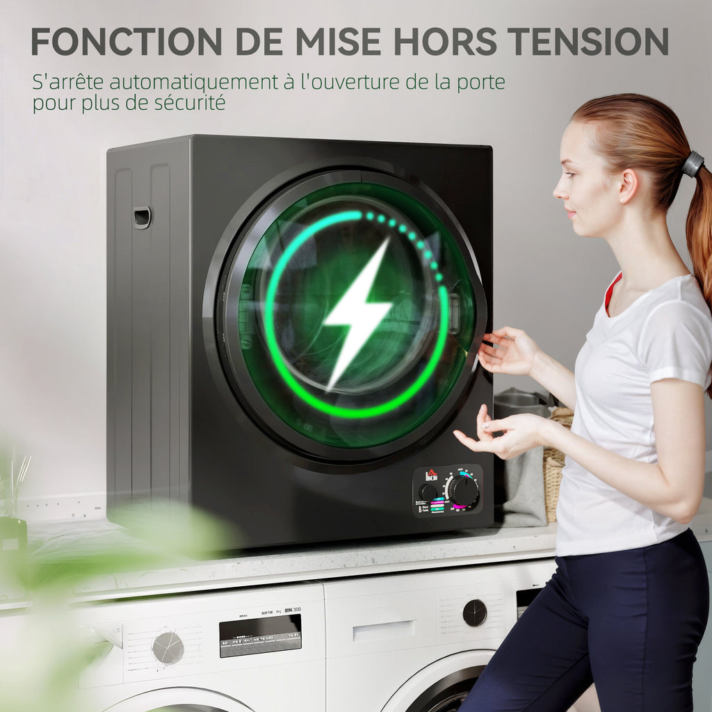 Sèche-linge électrique portable 850W, capacité 33L 4 modes de fonctionnement, acier inoxydable, 49 x 40,5 x 60 cm, noir-5
