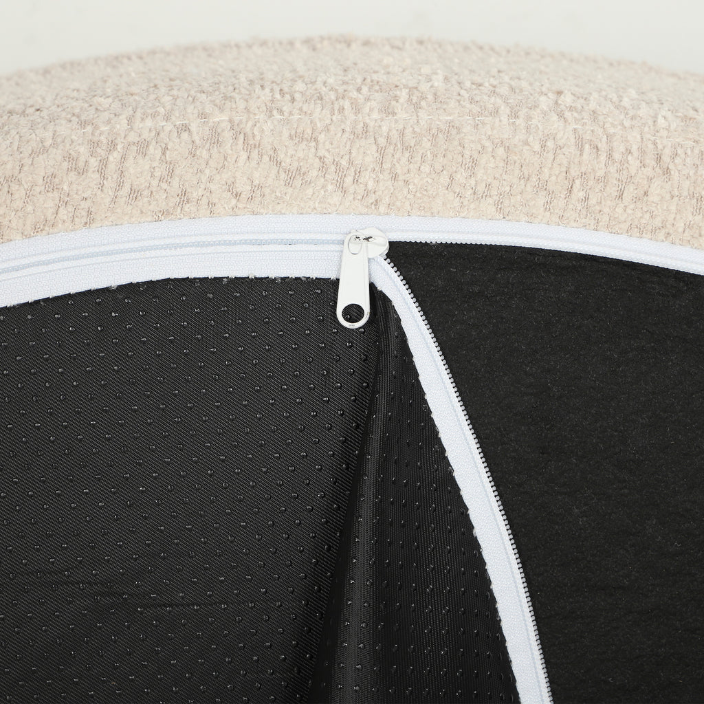 Pouf Canapé Rond en Chenille, Grande Assise, 2 Coussins, 1 Dossier, 1 Traversin, Charge 250kg, 130x130x82cm, Crème-9