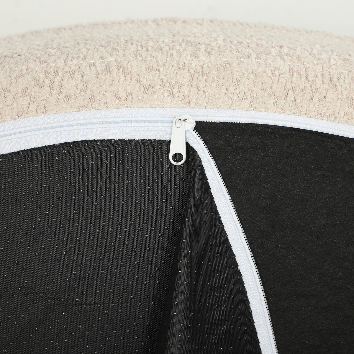 Pouf Canapé Rond en Chenille, Grande Assise, 2 Coussins, 1 Dossier, 1 Traversin, Charge 250kg, 130x130x82cm, Crème-9