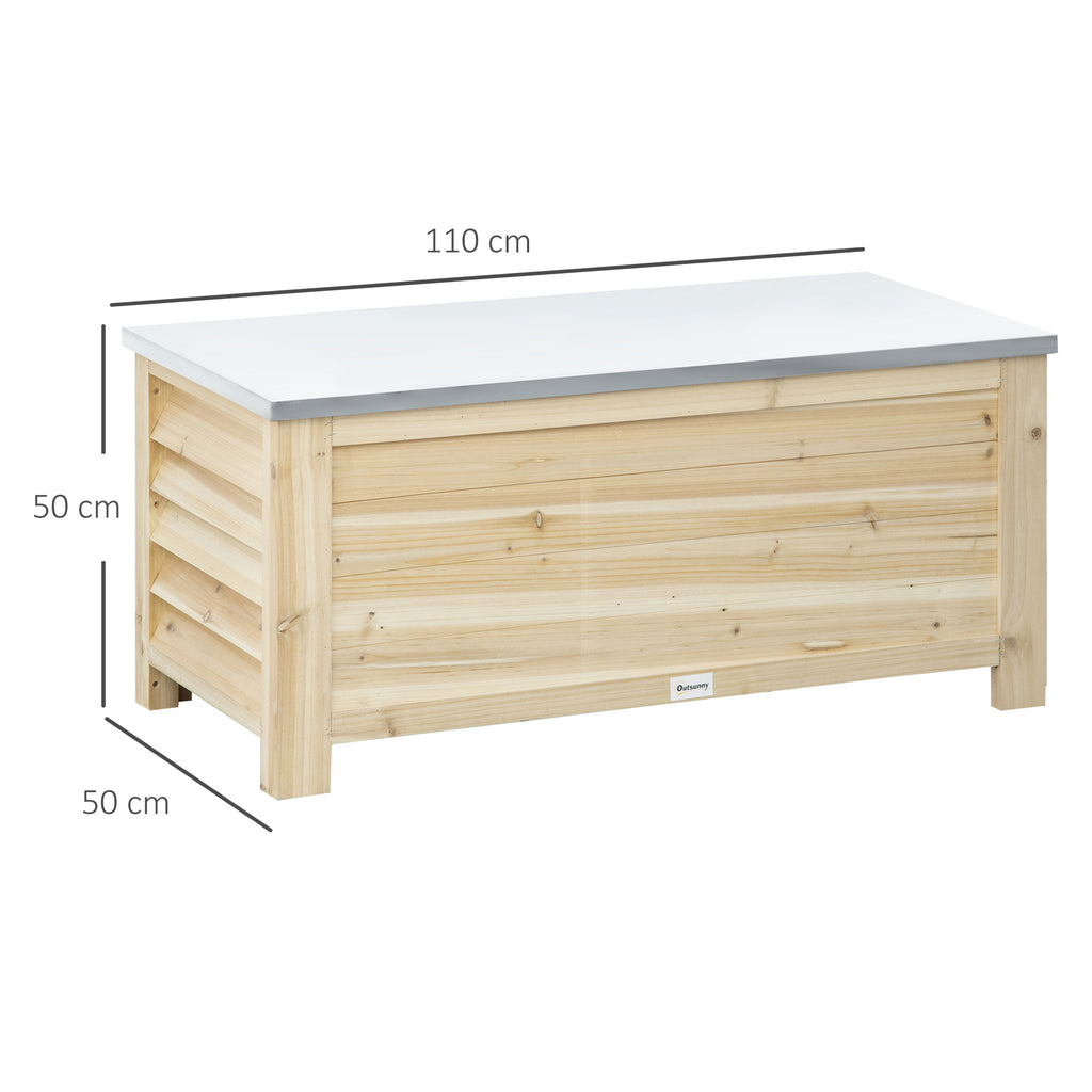 Coffre de jardin en bois et couvercle en métal galvanisé 155L avec vérins - 110 x 50 x 50 cm-2