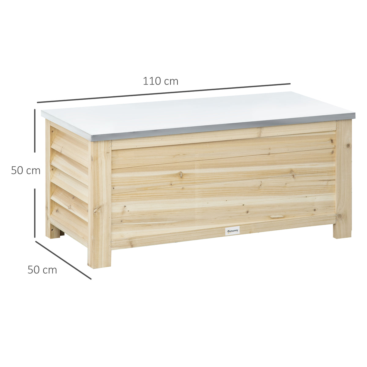 Coffre de jardin en bois et couvercle en métal galvanisé 155L avec vérins - 110 x 50 x 50 cm-2