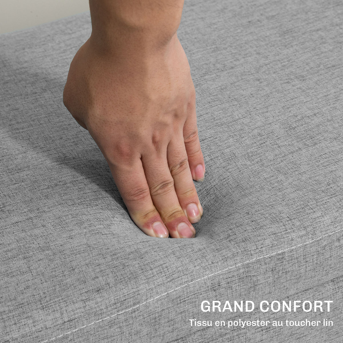 Banc coffre rangement rembourré aspect lin pour chambre à coucher, entrée, salon, charge 220 Kg, 110 x 39 x 45 cm, gris-5