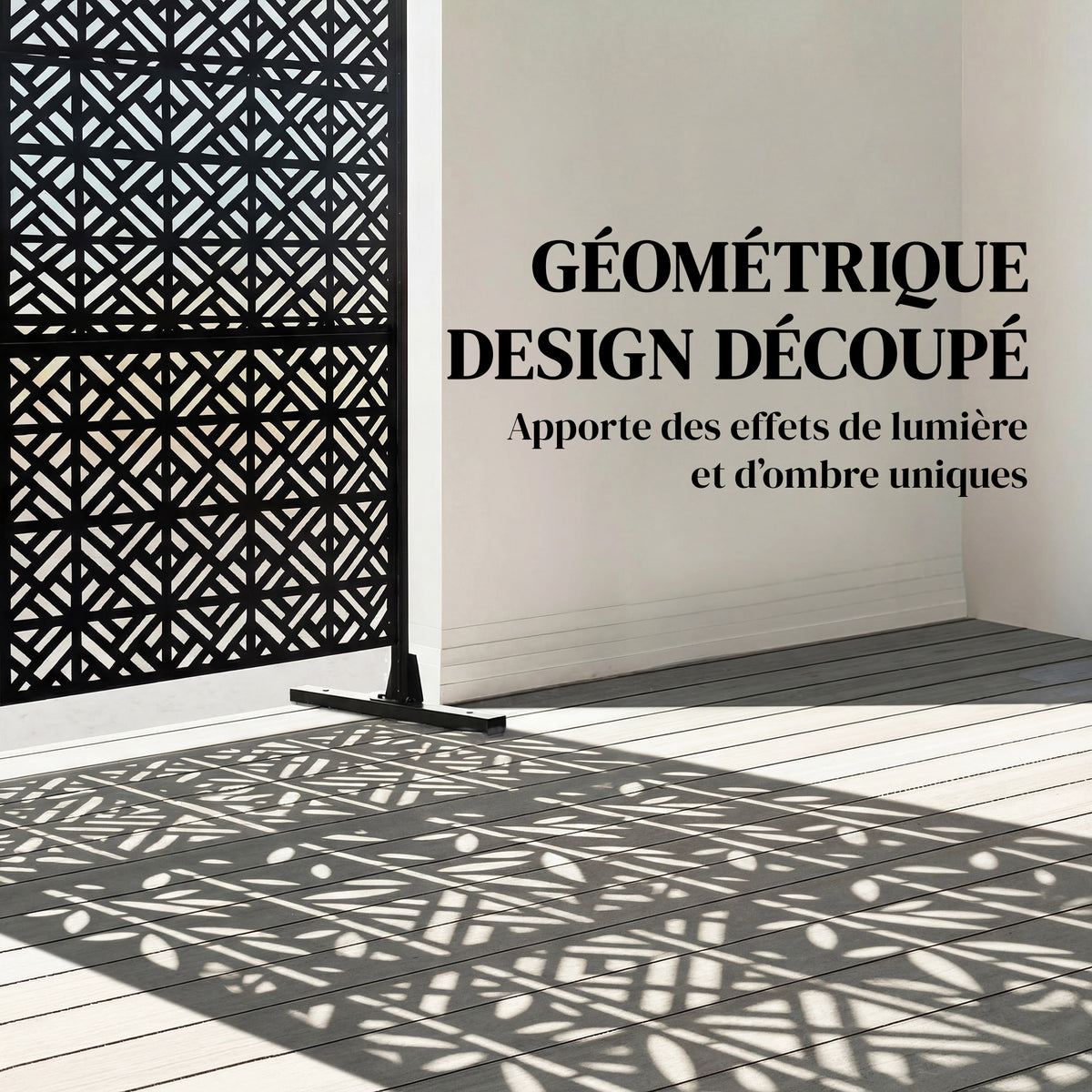 Panneau Brise Vue décoratif Extérieur Claustra Décoratif Jardin 3 Panneaux à motif géométrique métal 92x40x192cm Noir-3