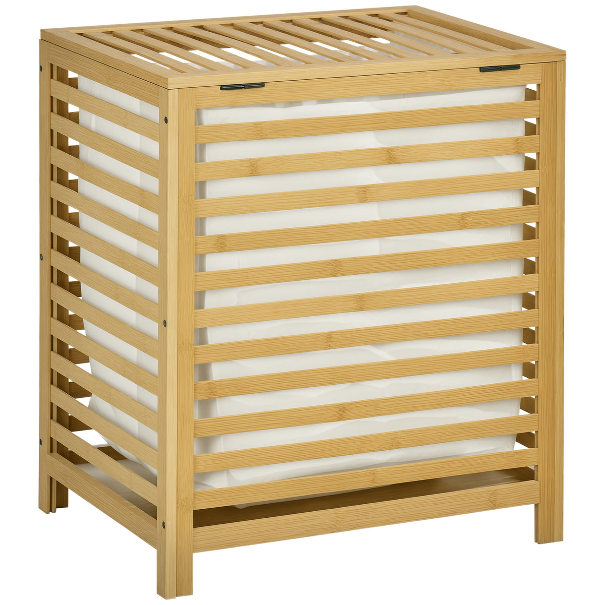 Panier à linge sale en bambou avec sac en polyester et coton amovible et couvercle - dim. 50L x 36l x 60H cm naturel-0
