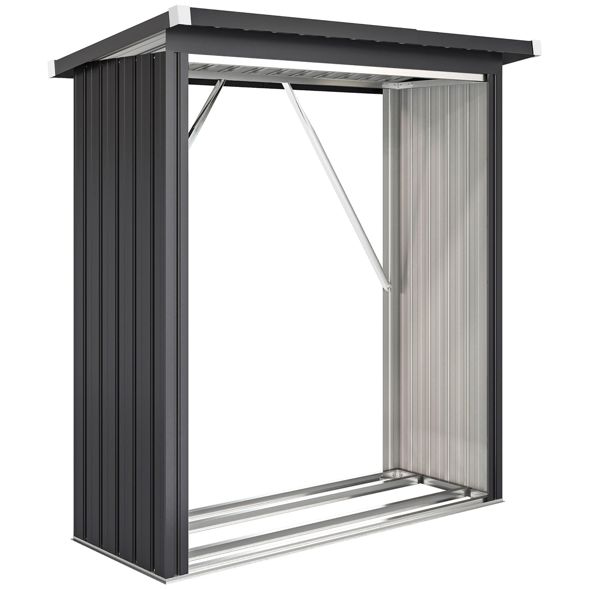 Abri-bûches couvert support pour bois de chauffage plancher surélevé toit incliné, acier galvanisé 150x66,5x150cm gris-0