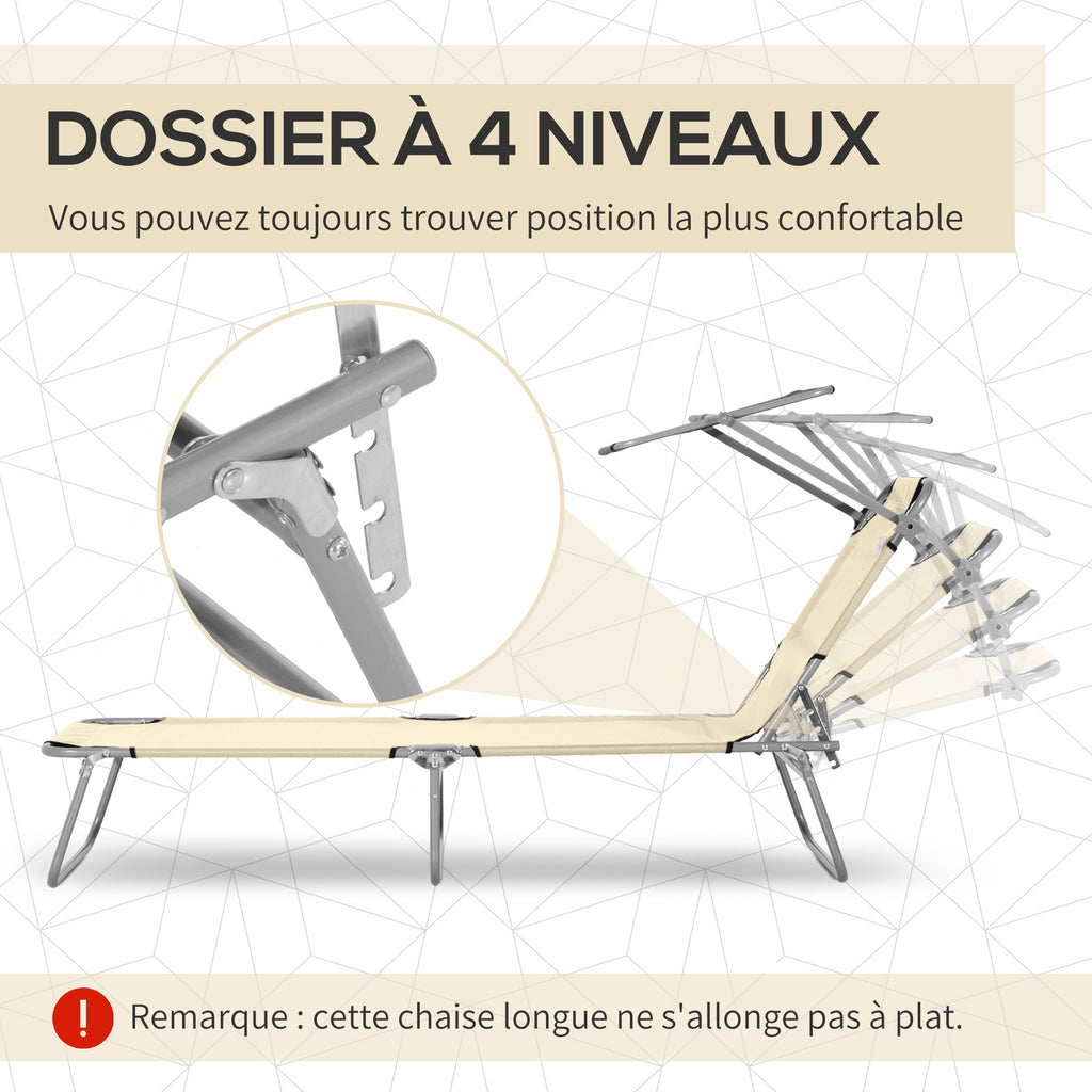 Transat Bain de Soleil Pliable Chaise Longue Pliante Dossier Inclinable Multi-positions et Pare-Soleil réglable-3