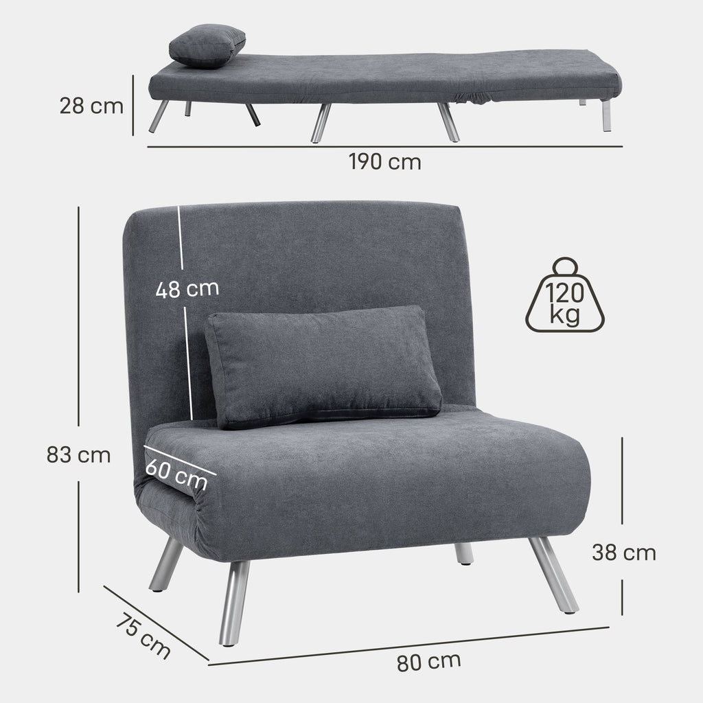 Fauteuil convertible 1 place, fauteuil-lit clic-clac 3 en 1 avec dossier réglable, oreiller, assise large, gris foncé-2