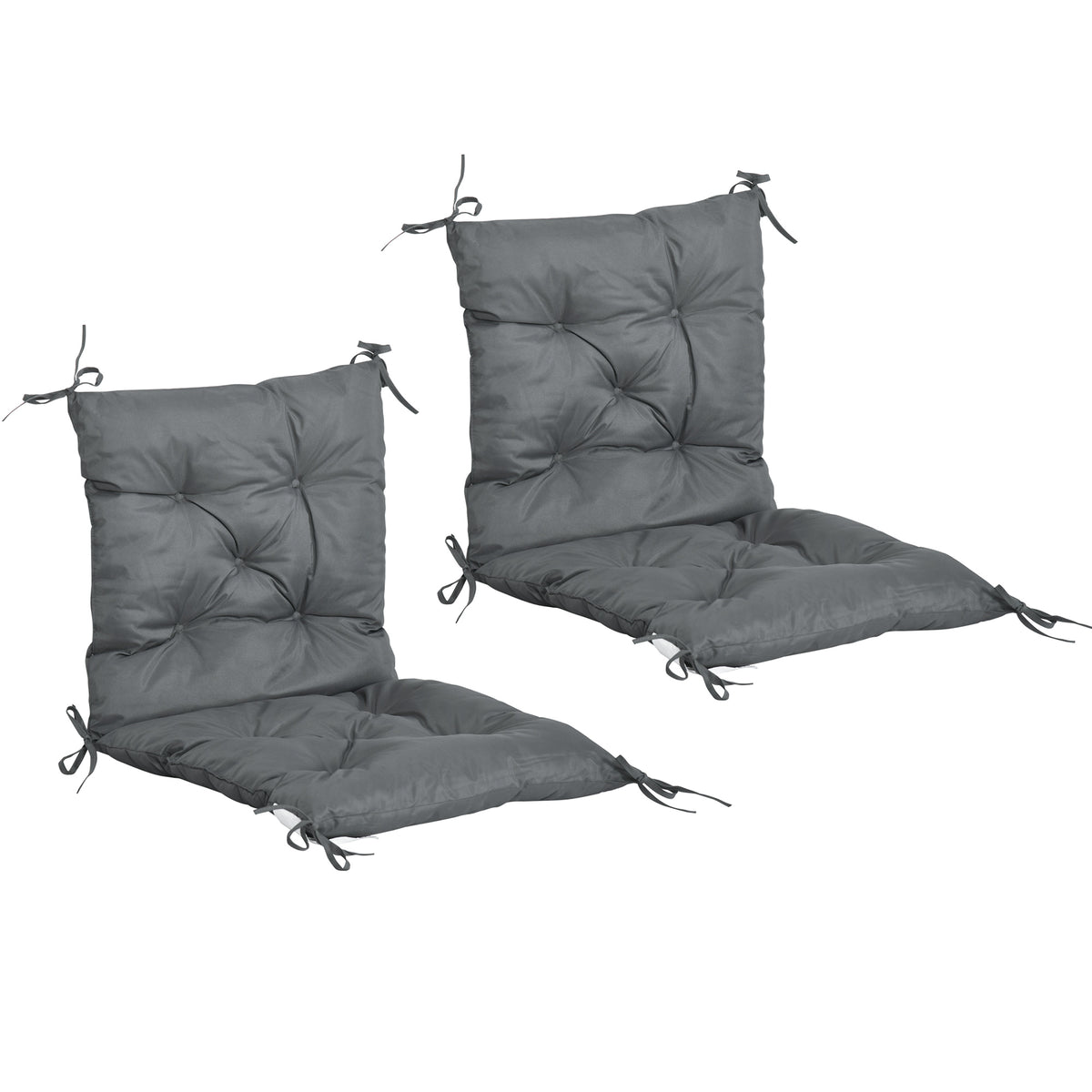 Lot de 2 coussins de chaise d'extérieur, galette de chaise avec attaches, coussins de jardin pour terrasse ou balcon, 98 x 50 x 8 cm, gris-0
