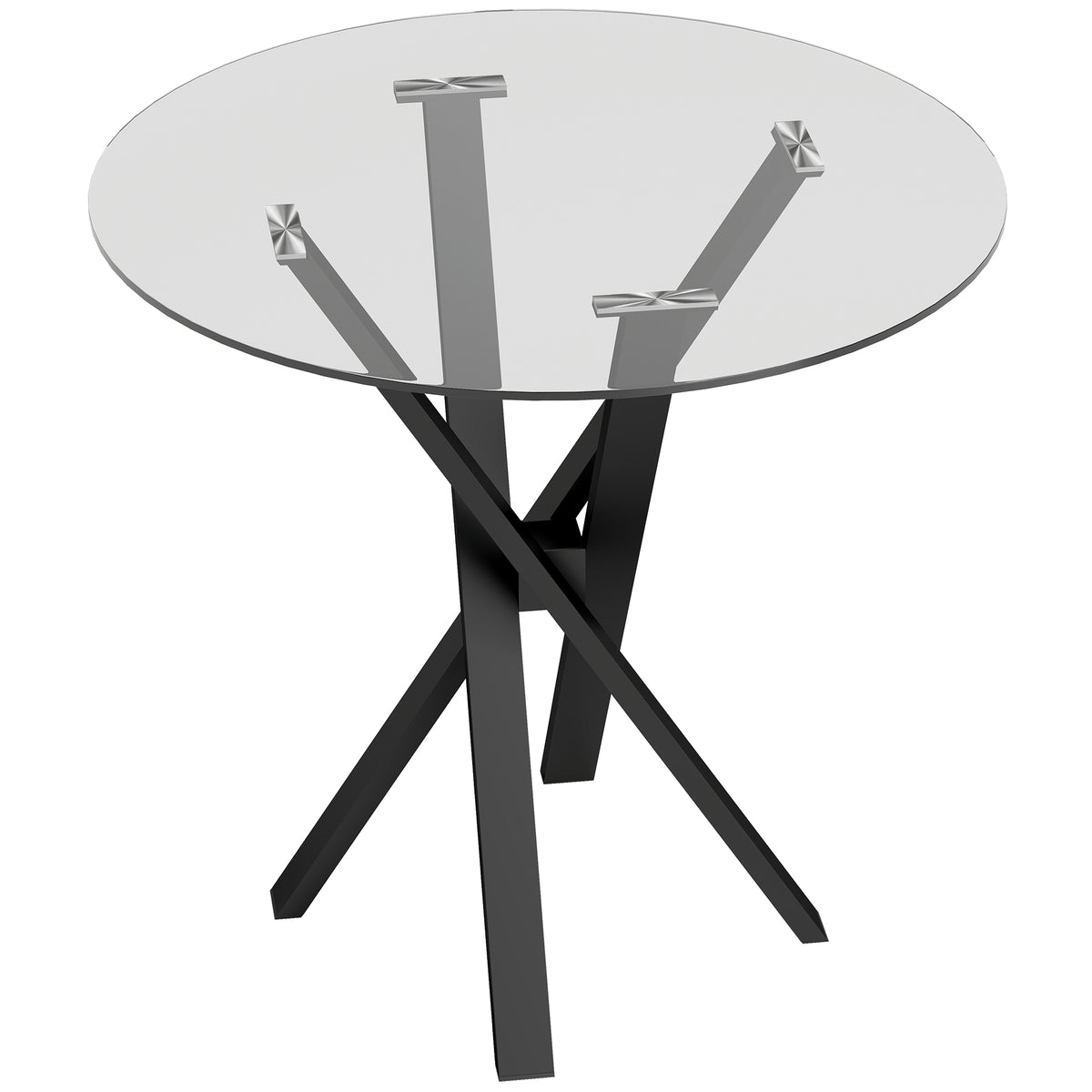 Table à Manger Ronde pour 4 Personnes, Ø 80 x 75 cm, Table de Cuisine, Plateau en Verre Trempé, Transparent-0