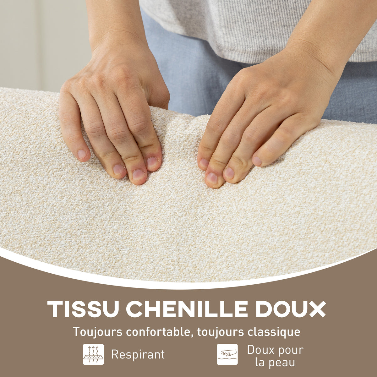 Fauteuil salon en chenille, fauteuil chambre confortable, coussin épais, assise rembourrée, 72 x 73,5 x 81 cm, crème-5