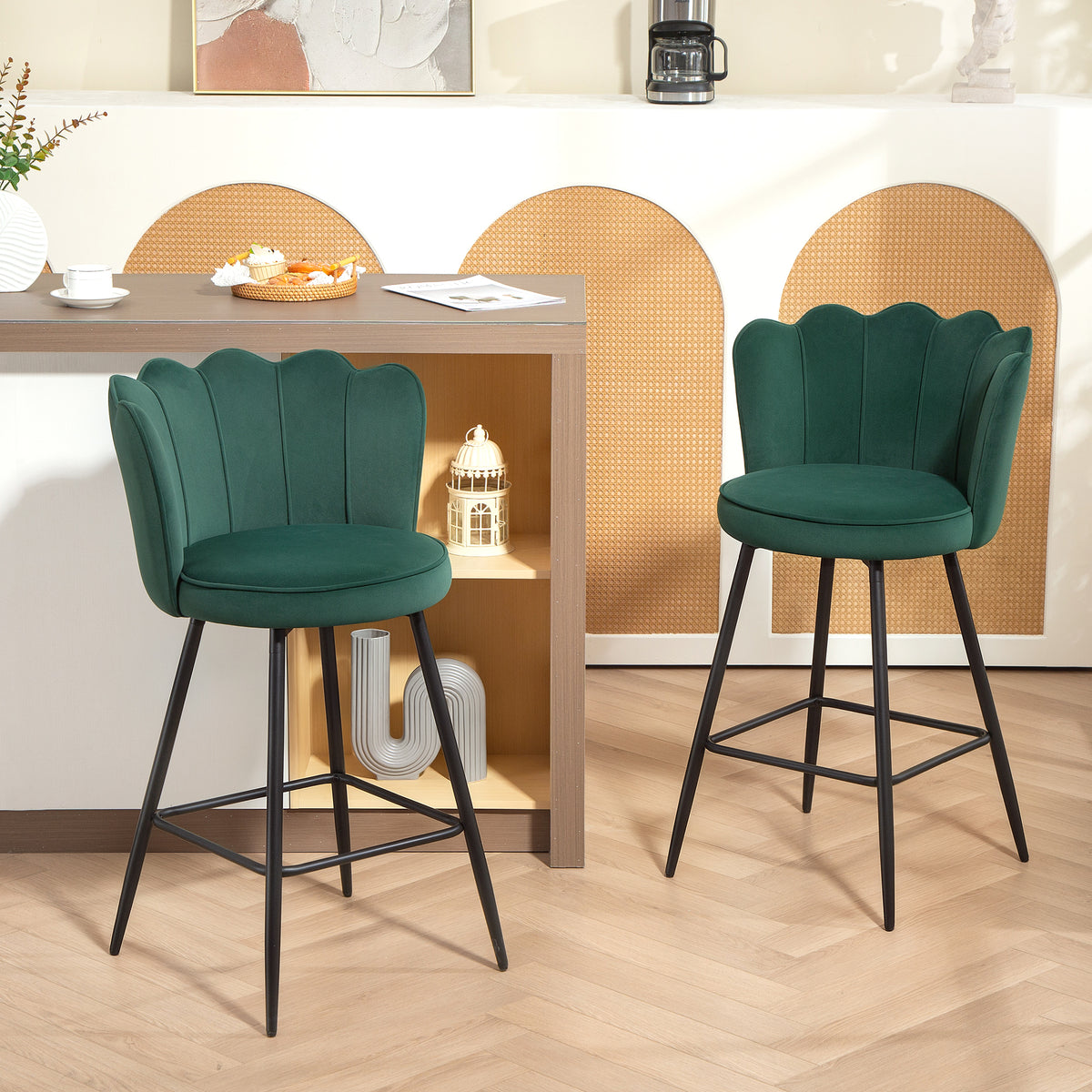 Lot de 2 tabourets de bar, chaises de bar avec dossier et repose-pieds, pieds en acier, 54 x 55 x 97 cm, vert foncé-1