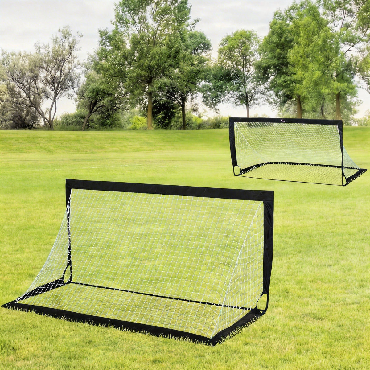 Lot de 2 but de foot extérieur, cage de foot portable avec sac de rangement en tissu Oxford 183 x 90 x 90 cm noir blanc-1