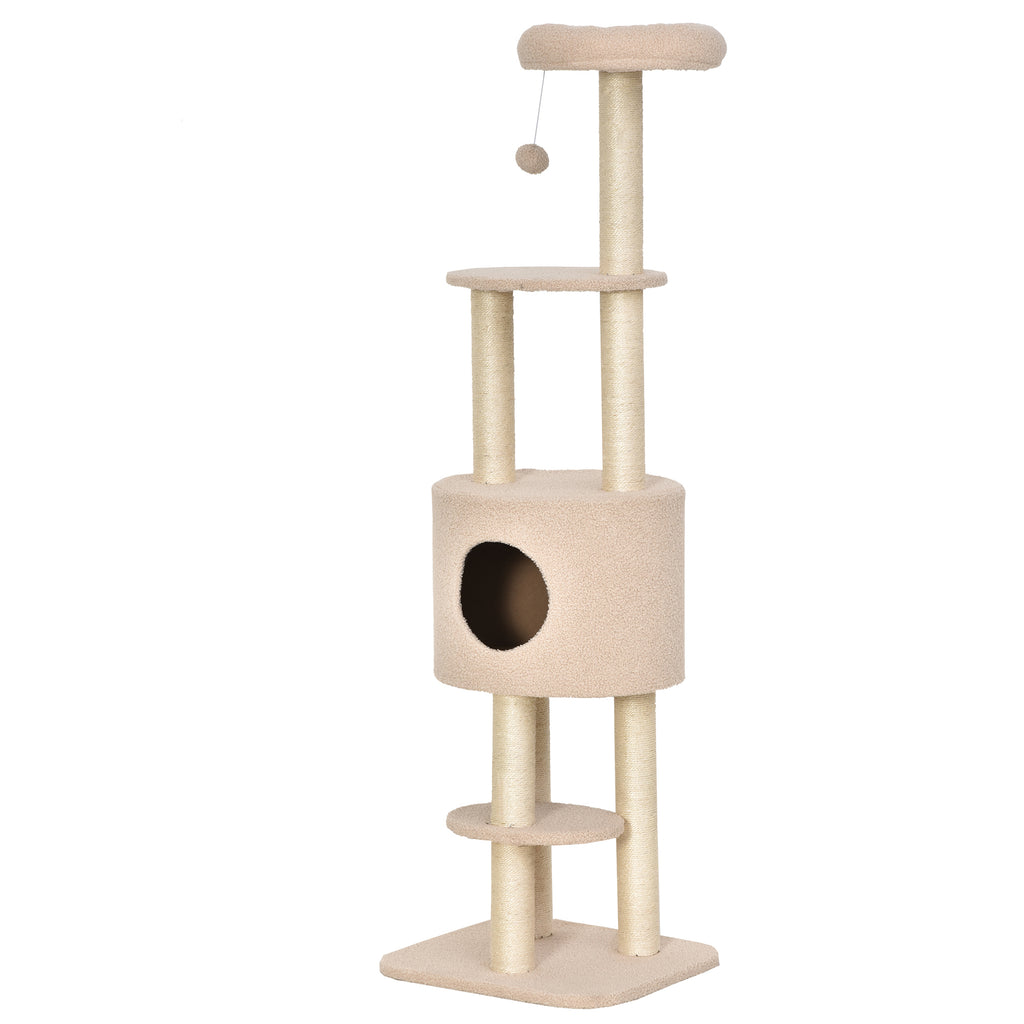 Arbre à chats avec griffoir arbre à grimper pour chat niche et plate-formes peluche haute densité 148 cm beige-9