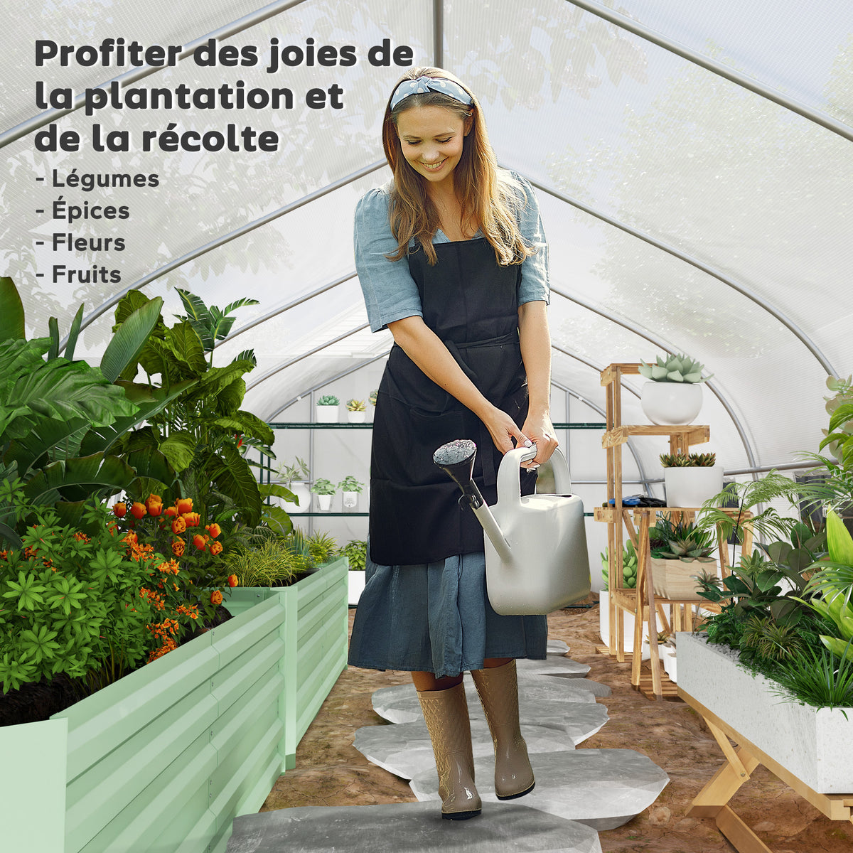 Serre de jardin tunnel grande taille avec bâche PE cadre en acier porte enroulable et 12 fenêtres 8 x 3 x 2 m blanc-6